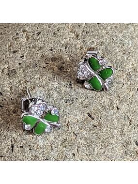Lucky Green Four Leaf Clover Sparkle Post Earrings Irish Bling Shamrocks